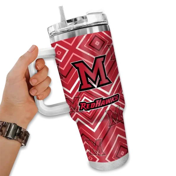 custom miami redhawks bold diamonds red curved tumbler fashion forward.webp
