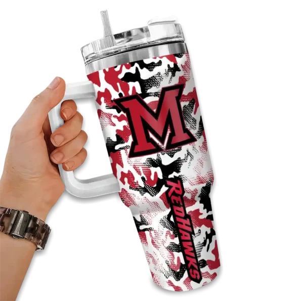 custom miami redhawks camo mashup red white curved tumbler fashion forward.webp