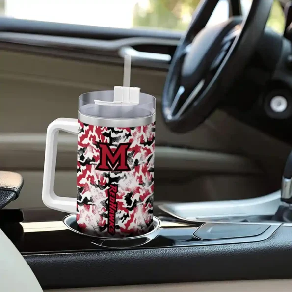 custom miami redhawks camo mashup red white curved tumbler trendy.webp