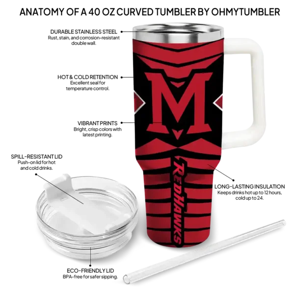 custom miami redhawks chevron layers red curved tumbler new arrival.webp