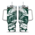 custom michigan state spartans abstract paths green curved tumbler best selling.webp