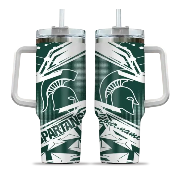 custom michigan state spartans abstract paths green curved tumbler best selling.webp