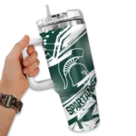 custom michigan state spartans abstract paths green curved tumbler best selling.webp