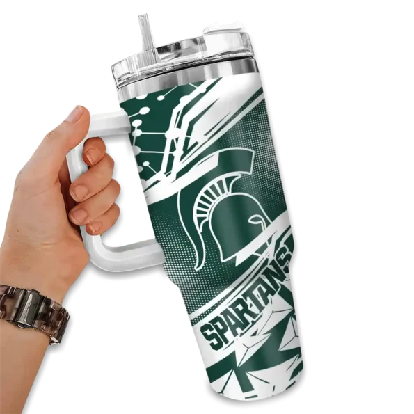 custom michigan state spartans abstract paths green curved tumbler fashion forward.webp