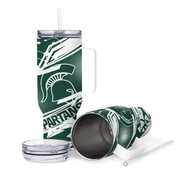 custom michigan state spartans abstract paths green curved tumbler high quality.webp