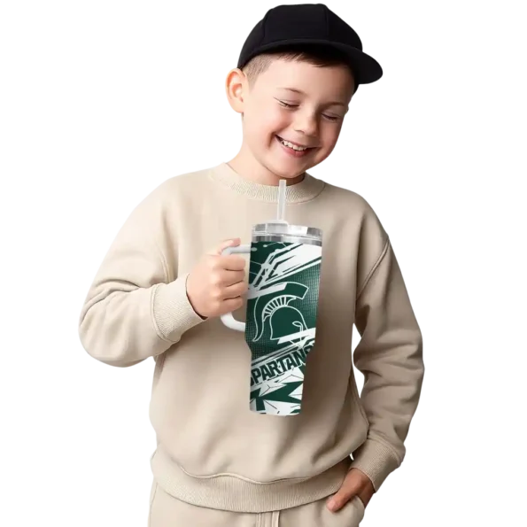 custom michigan state spartans abstract paths green curved tumbler latest model.webp