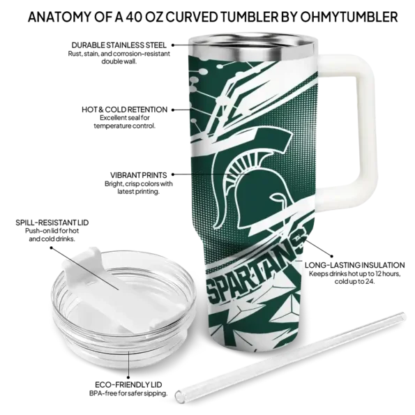custom michigan state spartans abstract paths green curved tumbler new arrival.webp