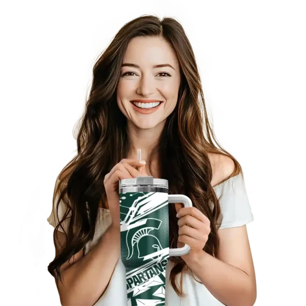 custom michigan state spartans abstract paths green curved tumbler premium grade.webp
