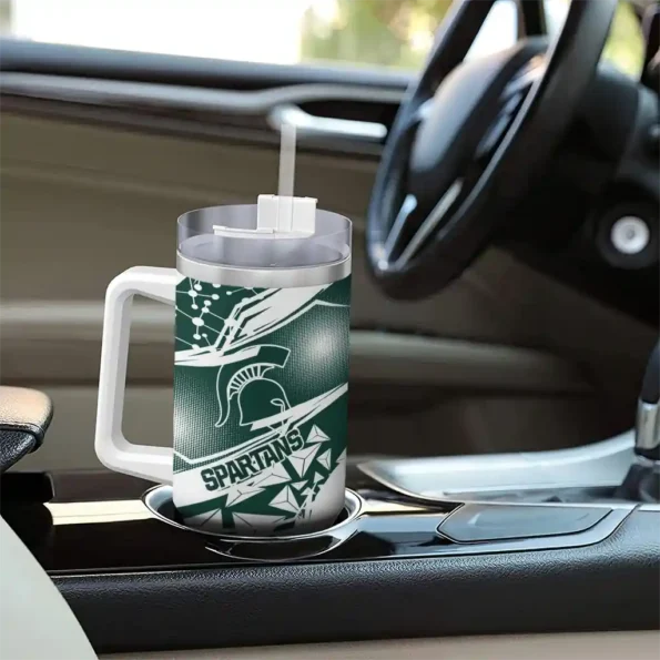 custom michigan state spartans abstract paths green curved tumbler trendy.webp