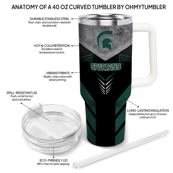 custom michigan state spartans arrow armor green black curved tumbler new arrival.webp
