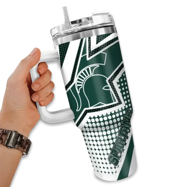 custom michigan state spartans arrow burst green curved tumbler fashion forward.webp