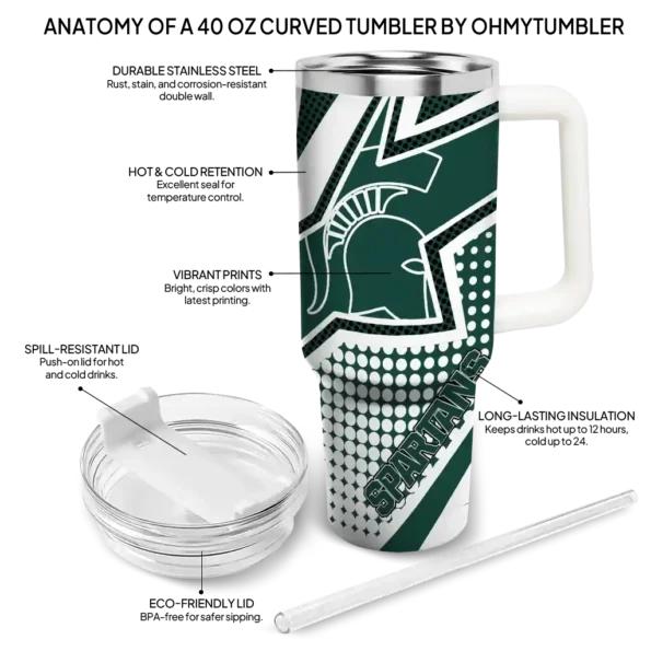 custom michigan state spartans arrow burst green curved tumbler new arrival.webp