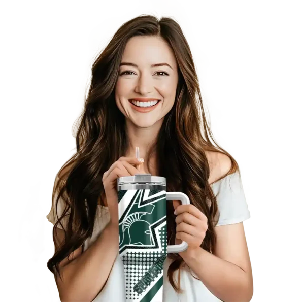 custom michigan state spartans arrow burst green curved tumbler premium grade.webp