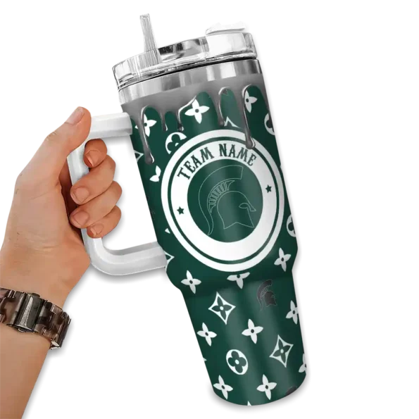 custom michigan state spartans bullseye drips green curved tumbler fashion forward.webp