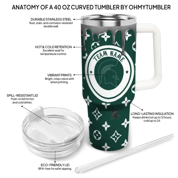 custom michigan state spartans bullseye drips green curved tumbler new arrival.webp