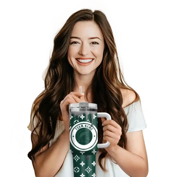 custom michigan state spartans bullseye drips green curved tumbler premium grade.webp