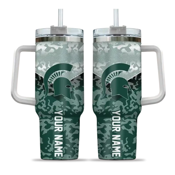 custom michigan state spartans chevron stripe green curved tumbler best selling.webp