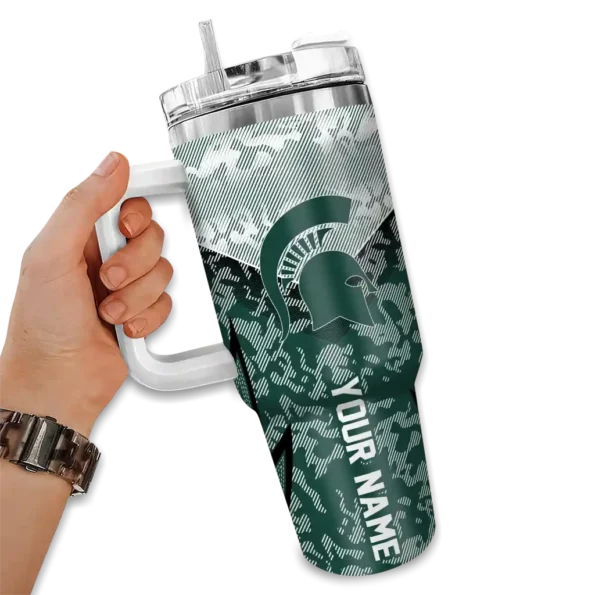 custom michigan state spartans chevron stripe green curved tumbler fashion forward.webp