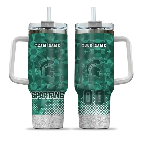 custom michigan state spartans geometric prism green curved tumbler best selling.webp