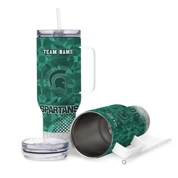custom michigan state spartans geometric prism green curved tumbler high quality.webp