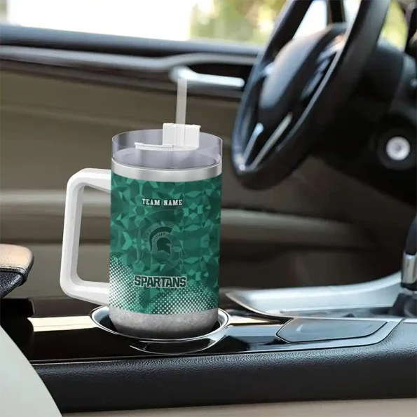 custom michigan state spartans geometric prism green curved tumbler trendy.webp