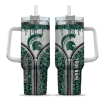 custom michigan state spartans leopard zipper green curved tumbler best selling.webp