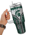 custom michigan state spartans leopard zipper green curved tumbler best selling.webp