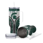 custom michigan state spartans leopard zipper green curved tumbler best selling.webp