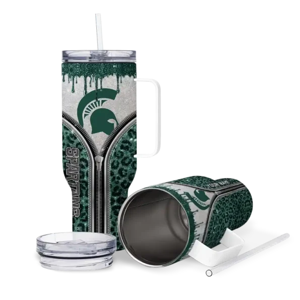 custom michigan state spartans leopard zipper green curved tumbler high quality.webp
