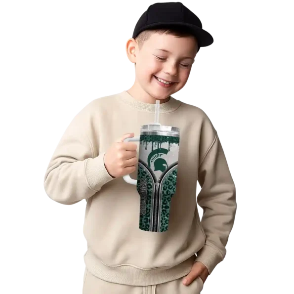 custom michigan state spartans leopard zipper green curved tumbler latest model.webp