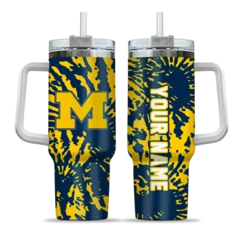custom michigan wolverines burst swirl blue curved tumbler best selling.webp