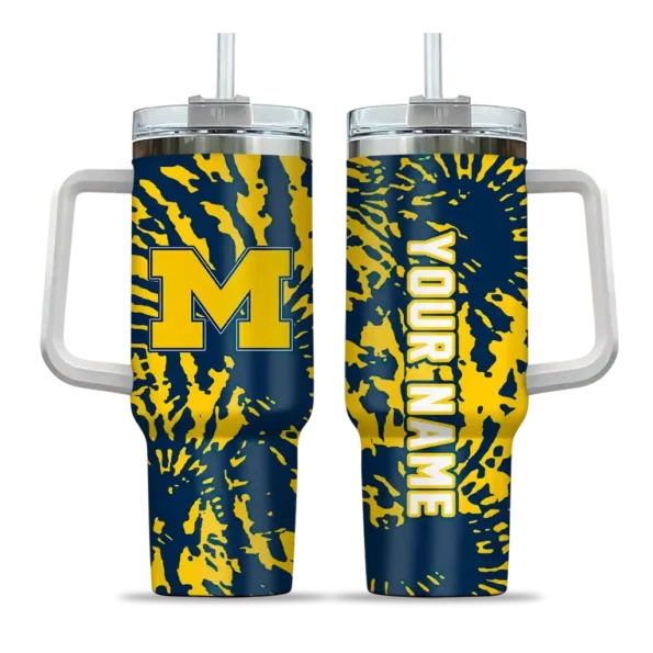 custom michigan wolverines burst swirl blue curved tumbler best selling.webp