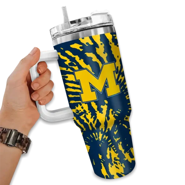 custom michigan wolverines burst swirl blue curved tumbler fashion forward.webp
