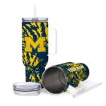 custom michigan wolverines burst swirl blue curved tumbler best selling.webp