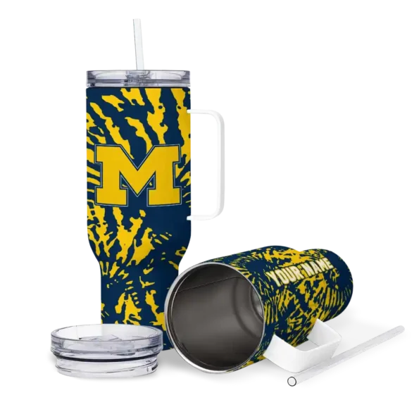 custom michigan wolverines burst swirl blue curved tumbler high quality.webp