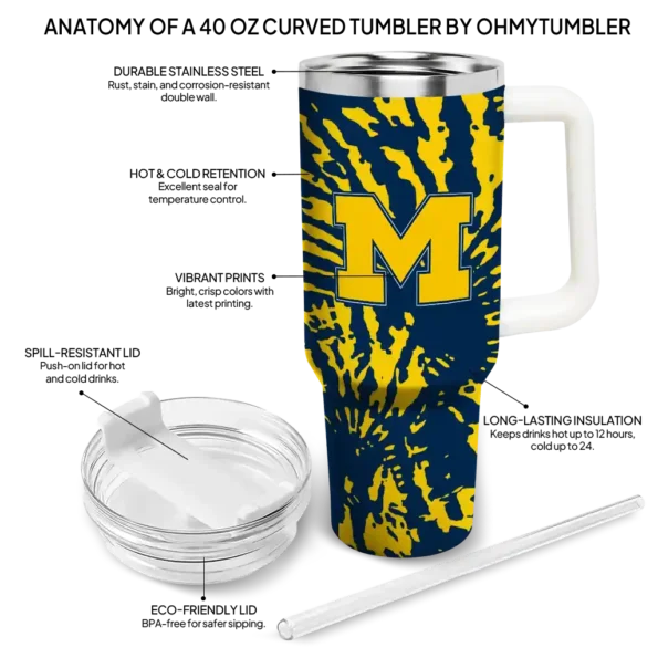 custom michigan wolverines burst swirl blue curved tumbler new arrival.webp
