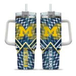custom michigan wolverines chevron angle blue curved tumbler best selling.webp