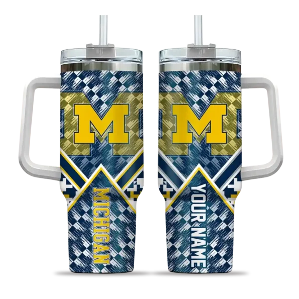 custom michigan wolverines chevron angle blue curved tumbler best selling.webp