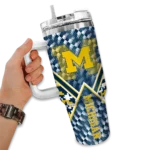 custom michigan wolverines chevron angle blue curved tumbler best selling.webp