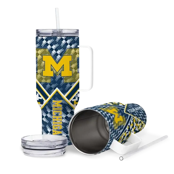 custom michigan wolverines chevron angle blue curved tumbler high quality.webp