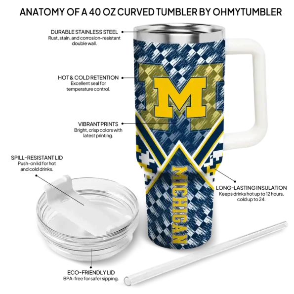 custom michigan wolverines chevron angle blue curved tumbler new arrival.webp