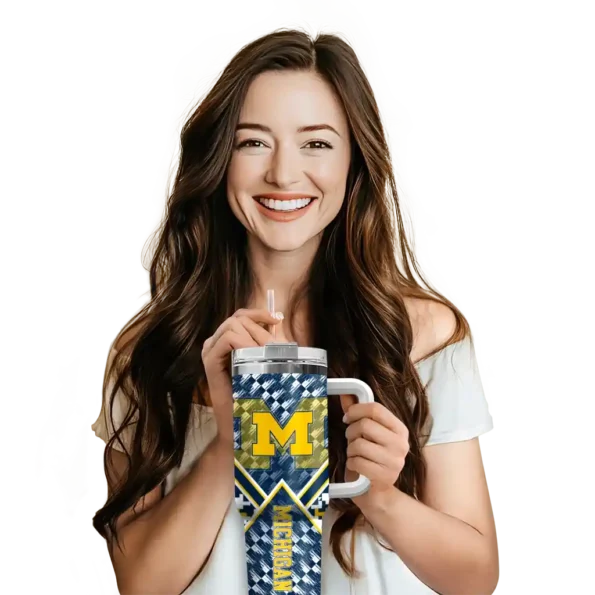 custom michigan wolverines chevron angle blue curved tumbler premium grade.webp