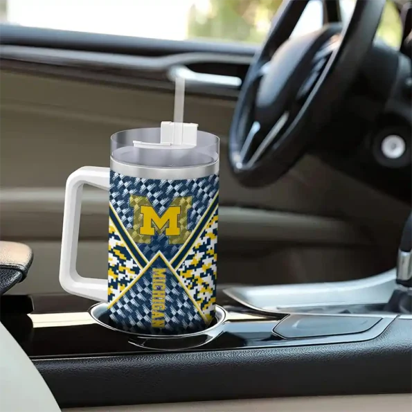 custom michigan wolverines chevron angle blue curved tumbler trendy.webp