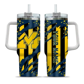 custom michigan wolverines claw cut blue black curved tumbler best selling.webp
