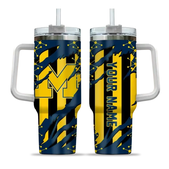 custom michigan wolverines claw cut blue black curved tumbler best selling.webp