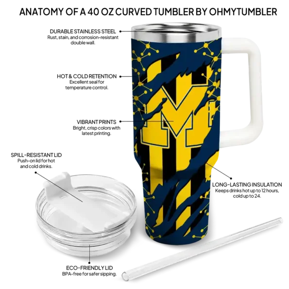 custom michigan wolverines claw cut blue black curved tumbler new arrival.webp