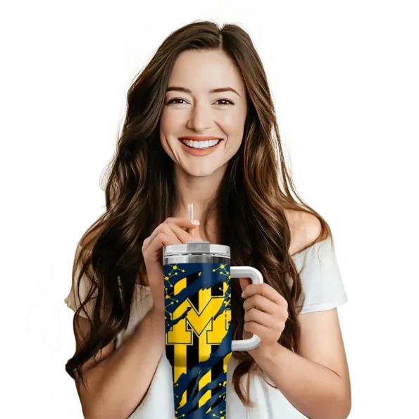 custom michigan wolverines claw cut blue black curved tumbler premium grade.webp