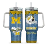 custom michigan wolverines heart helmet motif blue curved tumbler best selling.webp