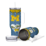 custom michigan wolverines heart helmet motif blue curved tumbler best selling.webp