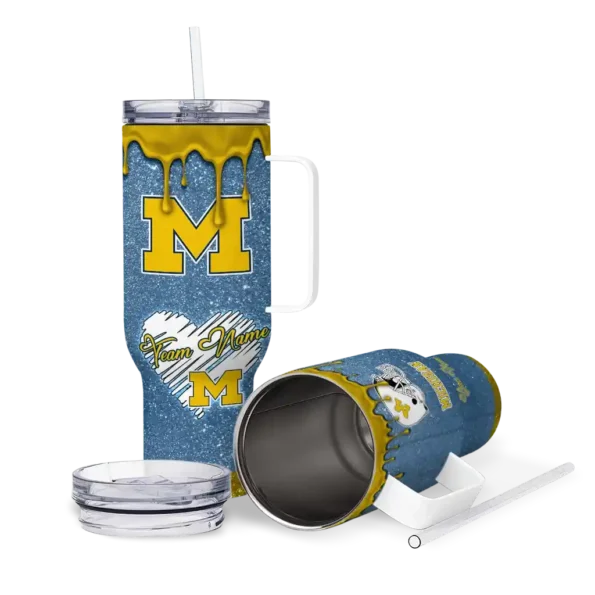 custom michigan wolverines heart helmet motif blue curved tumbler high quality.webp